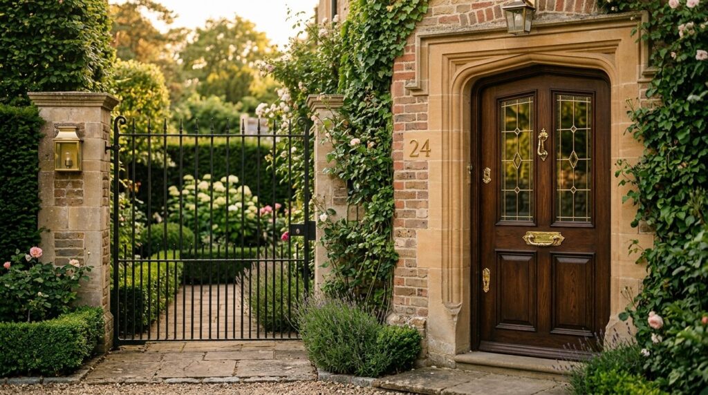Close-up of luxury residential property entrance, elegant fr