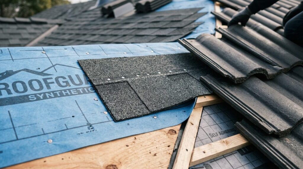 Close-up photorealistic detail shot of premium roof tile mat