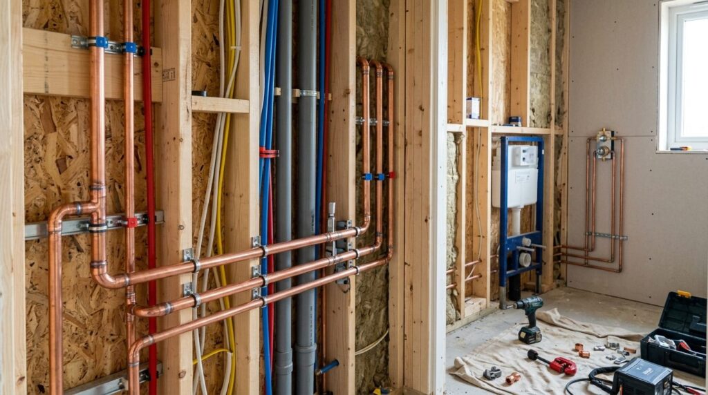 Photorealistic interior view of residential pipe infrastruct