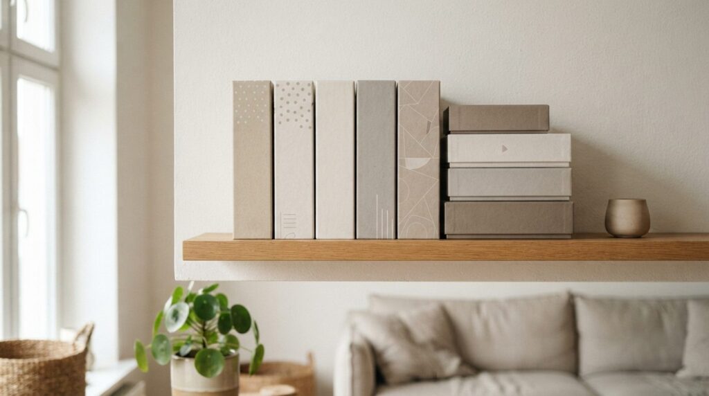 Close-up product photography of neatly organized board games