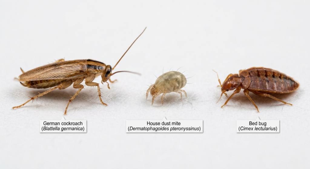 Close-up macro photography of common household pests found i